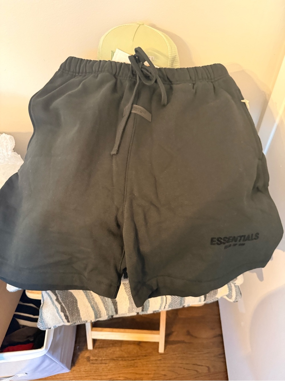 Essentials Black Elastic Waist Drawstring Shorts